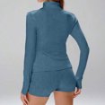 thumbnail image 5 of 2 Piece Workout Sets for Women Shorts Stretchy Thumb Hole Athletic Zip Up Jacket Long Sleeve Short Sets Yoga Gym Set, 5 of 5
