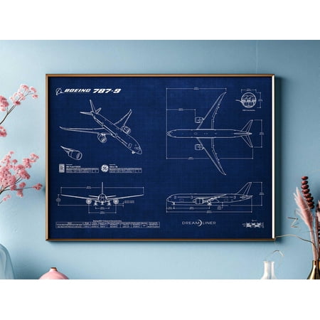 Boeing B787 Blueprint Poster, Aviation Wall Art, Unframed Paper Poster 8x10in