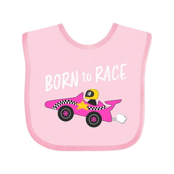 Inktastic Born to Race- Pink Race Car Boys or Girls Baby Bib