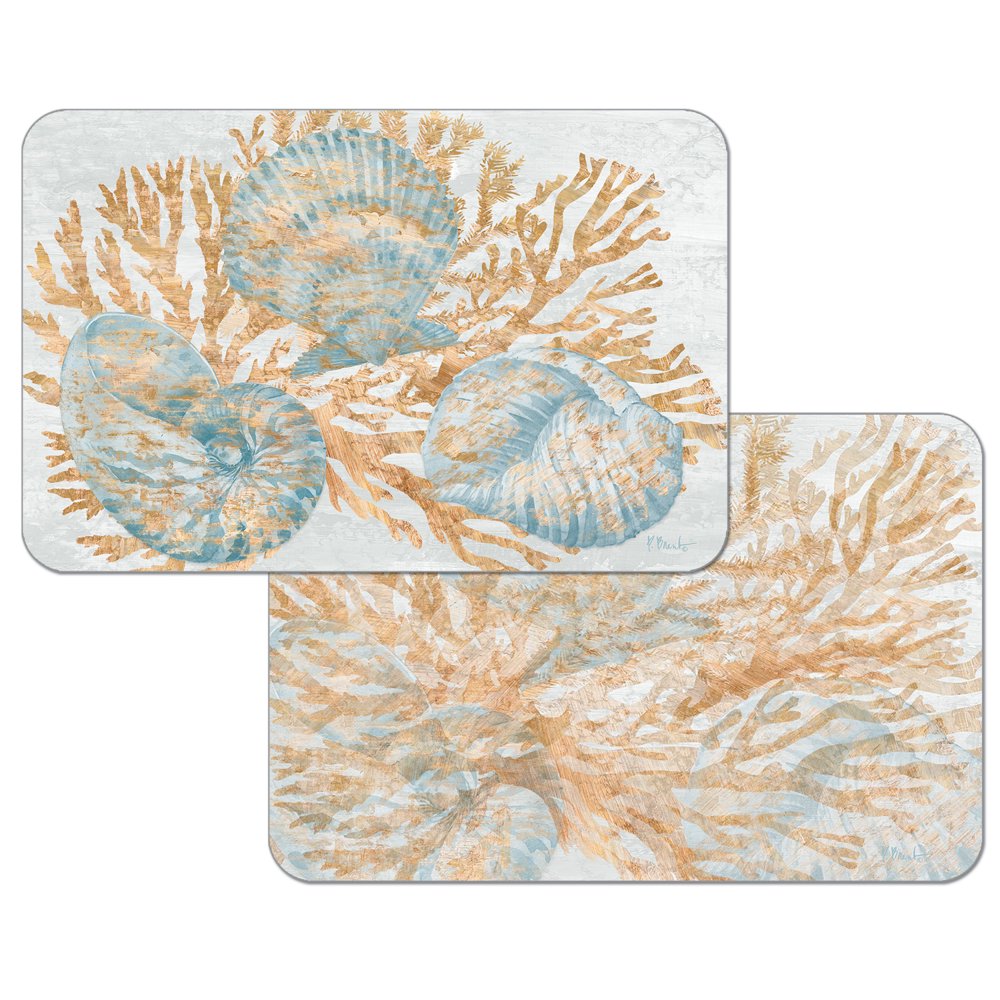 WipeClean Reversible Decofoam Placemats, Shimmering Shells, Set of 2
