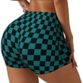 thumbnail image 1 of Fotbe Black And Teal Checkerboard Shorts Sin Costuras – Shorts Deportivos de Cintura Alta para Mujer, Elásticos para Gimnasio, Yoga, Running o Ciclismo-Small, 1 of 8
