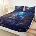 thumbnail image 4 of Feelyou Library Book Shelf Dragon Full Size Sheets for Boys Girls Kids, Gothic Moonlight Forest Animal Bed Sheets, Blue, 4pcs, 4 of 5