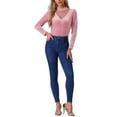 thumbnail image 2 of INSPIRAR CHIC Blusa de Manga Larga con Panel de Malla y Puntos Suizos en Corte en V L Rosa, 2 of 6