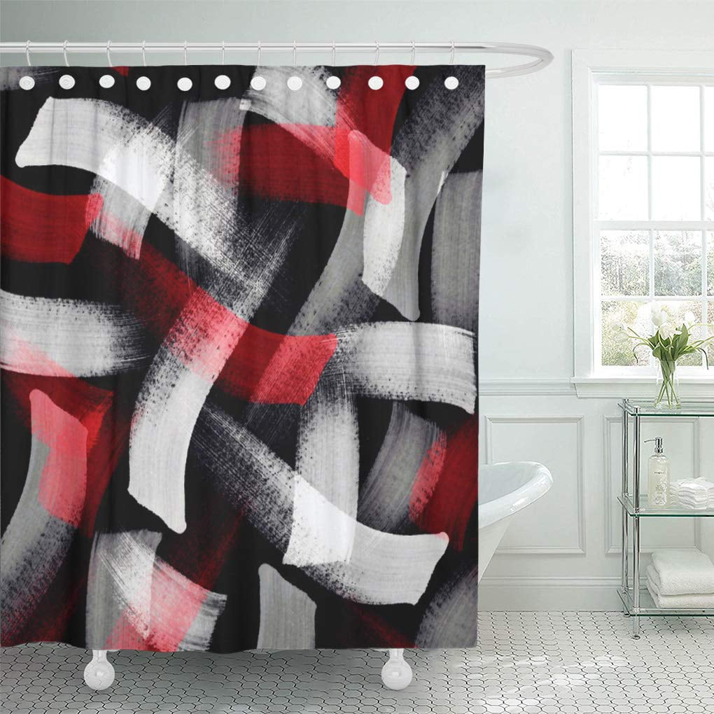 Atabie Abstract Red Gray Brushstrokes, Red White Shower Curtain