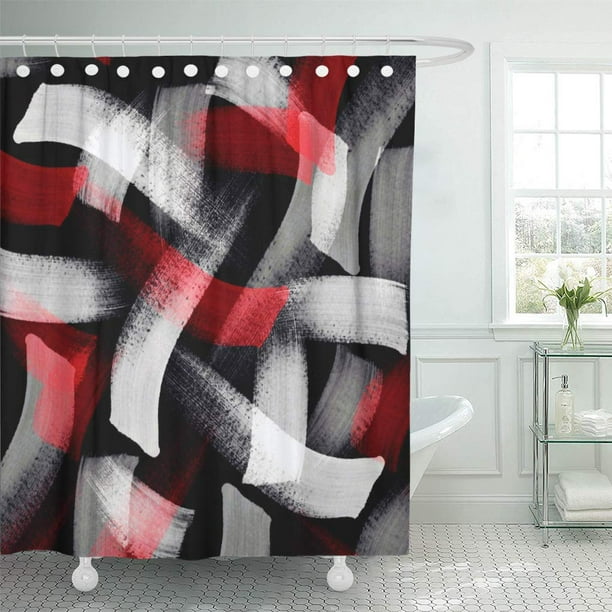 Atabie Abstract Red Gray Brushstrokes, Red And Black Shower Curtain
