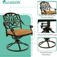 thumbnail image 5 of VIVIJASON 5-Piece Outdoor Patio Dining Set, All-Weather Cast Aluminum Conversation Set, Patio Furniture Set for Deck Lawn Garden, Include 4 Swivel Dining Chairs, a 35.4" Square Table w/Umbrella Hole, 5 of 7