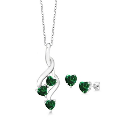 2.60 Ct Green Simulated Emerald 925 Sterling Silver Pendant Earrings Set