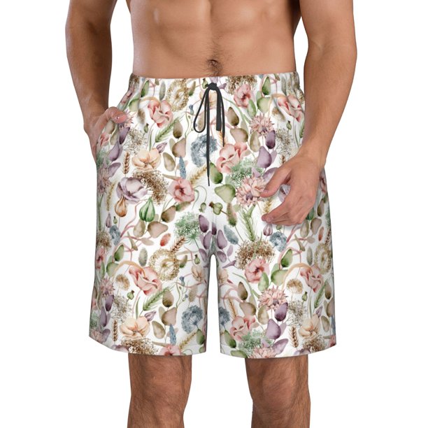 Fotbe Floral Trajes de Baño Estampados para Hombre, Shorts de Verano de Secado Rápido, Ropa de Playa, Bañadores-Large