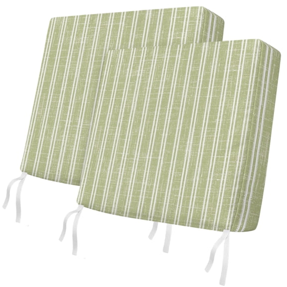 Outdoor Patio Cushion Covers 2 Pack Sage Green Linen Striped Chair Cushion Seat Pads with Ties & Zipper Waterproof Vertical Stripes Lines Chair Slipcovers for Outdoor Furniture Couch Sofa 20x18 Inch