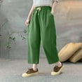 thumbnail image 2 of Sexlip Women Capri Pants Drawstring High Waist Trousers Wide Leg Cropped Pants with Pockets Green XXXL, 2 of 4
