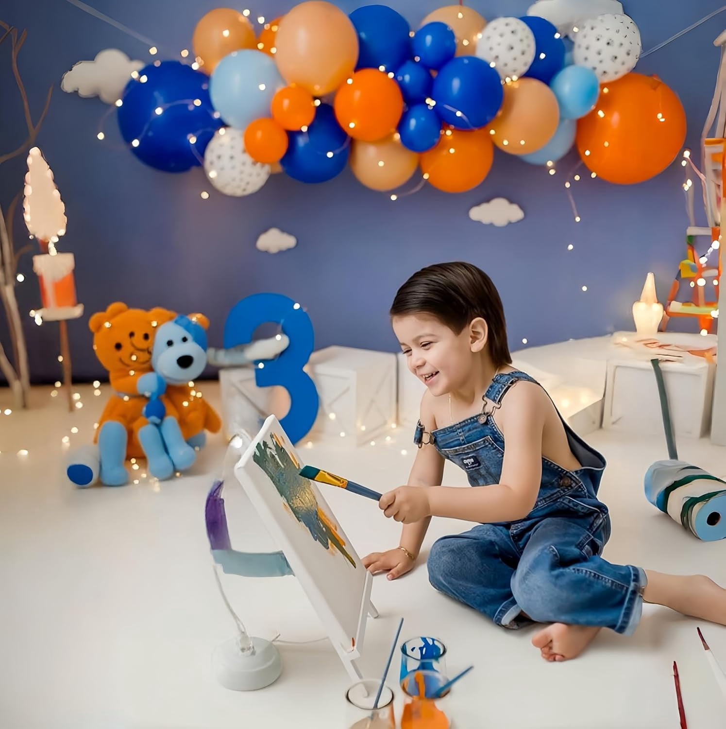 Blue Orange Metallic Balloon Arch Kit for Ocean Space Basketball Birthday Graduation Party Decor