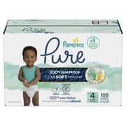 Pampers Pure Baby Diapers, Size 4 (22-37 lbs), 108, Up to 100% Leakproof, Premium Hypoallergenic Soft Diapers
