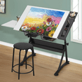 thumbnail image 3 of Magshion Drafting Table Desk Craft Work Station with Stool, Drawing Desk Height Adjustable Craft Table with Storage Drawers for Home Office School Study Room, White, 3 of 12