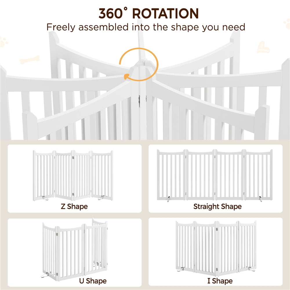 Yaheetech 36"H 4-Panel Wooden Foldable Pet Fence with Two Support Feet, White
