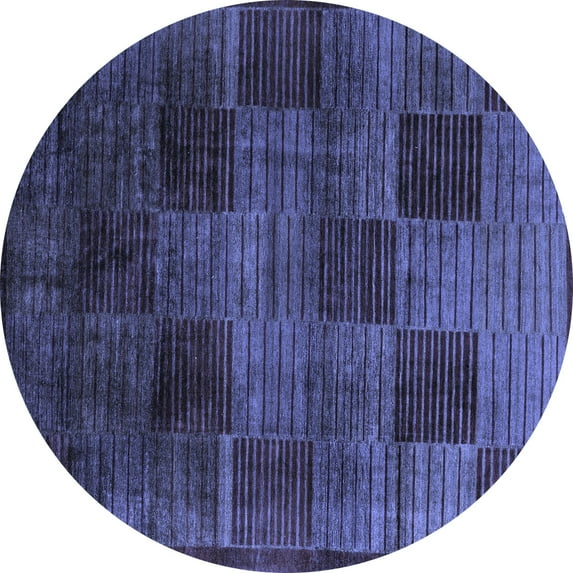 Ahgly Company Machine Washable Indoor Round Abstract Blue Modern Area Rugs, 8' Round