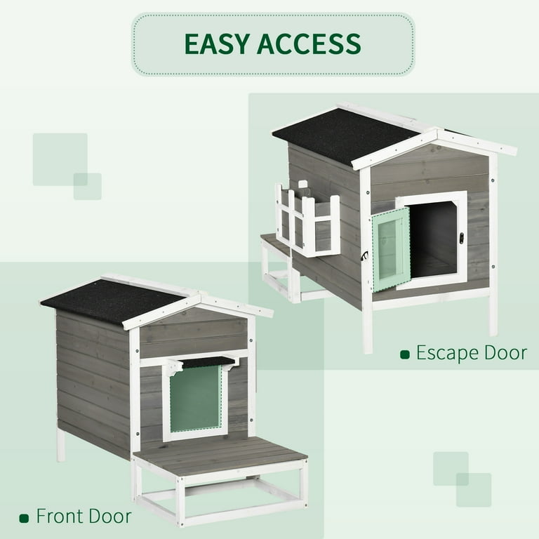 Pawhut Weatherproof Wooden Cat House with Pet Door, Elevated