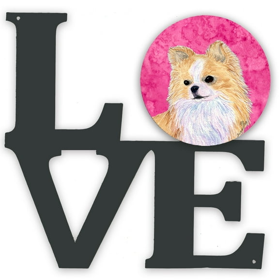 Pink Longhaired Chihuahua Metal Wall Artwork LOVE