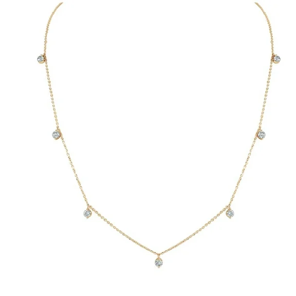 Women's Lab Created Diamond Solitaire Station Necklace in 14K Yellow Gold Plated