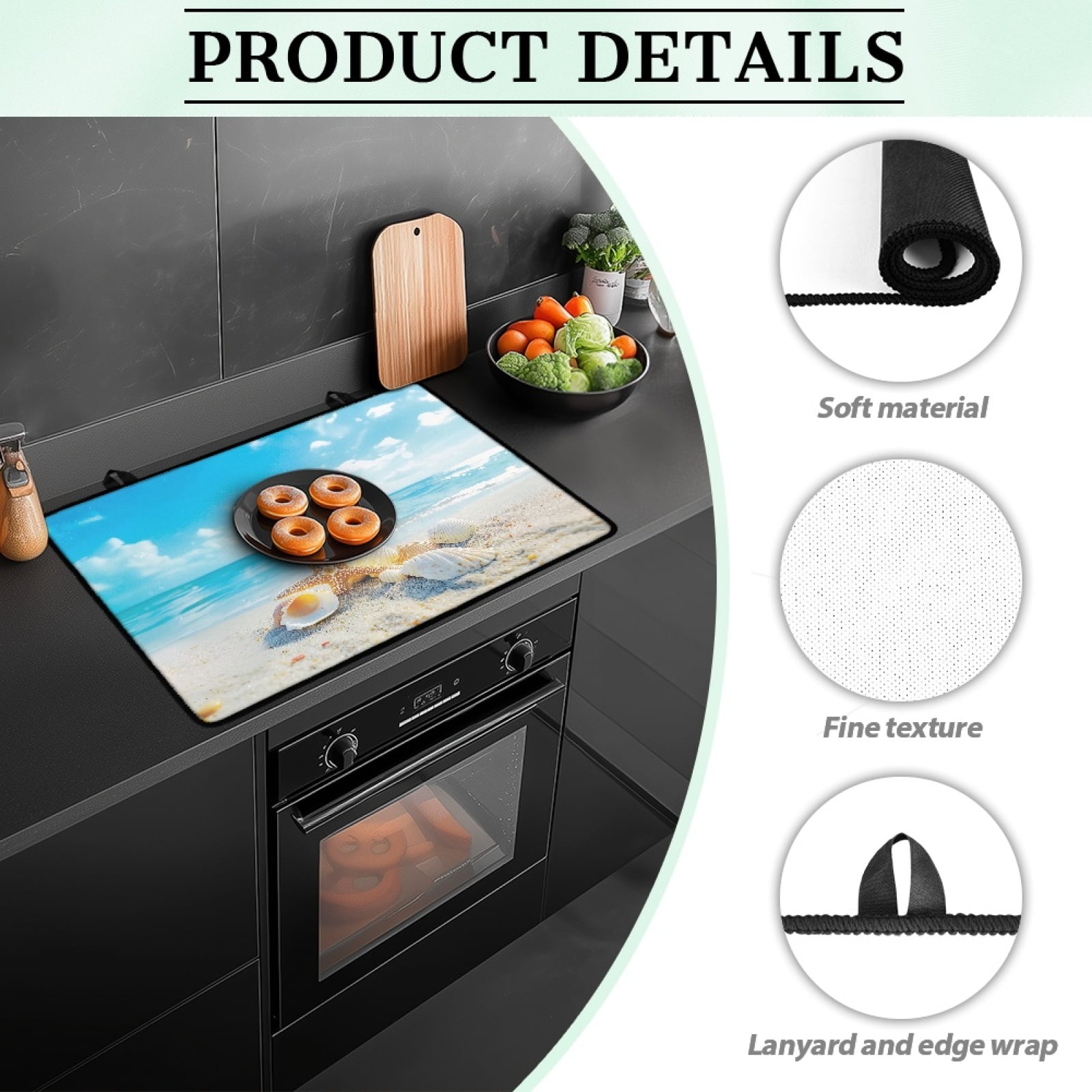 Renewold Stove Top Cover for Electric Stove, Non-skid Glass Electric Stove Top Mat, Induction Electric Stove Top Protector for Kitchen Counter Top, Beach Starfish Seashell Blue Sky