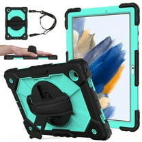 Allytech Galaxy Tab A8 2022 Case for SM-X200/SM-X205/SM-X207, Hard PC   Soft Silicone Children Friendly Adjustable Hand Strap/Shoulder Strap Rugged Case for Samsung SM-X200 10.5" 2022, Black Mint