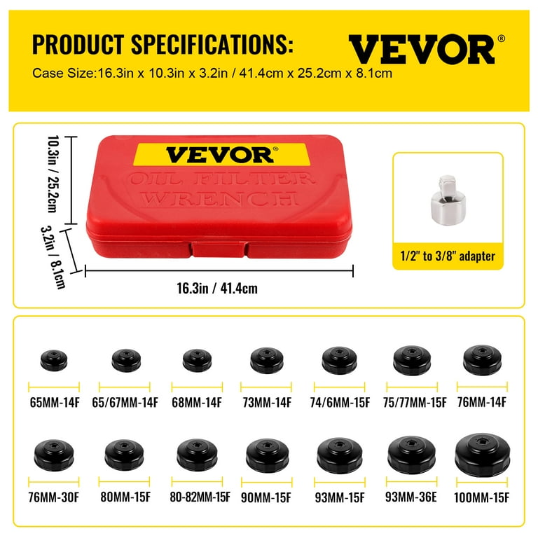 VEVOR Oil Filter Socket Set, 14 Pcs Oil Filter Wrench Set, Sturdy