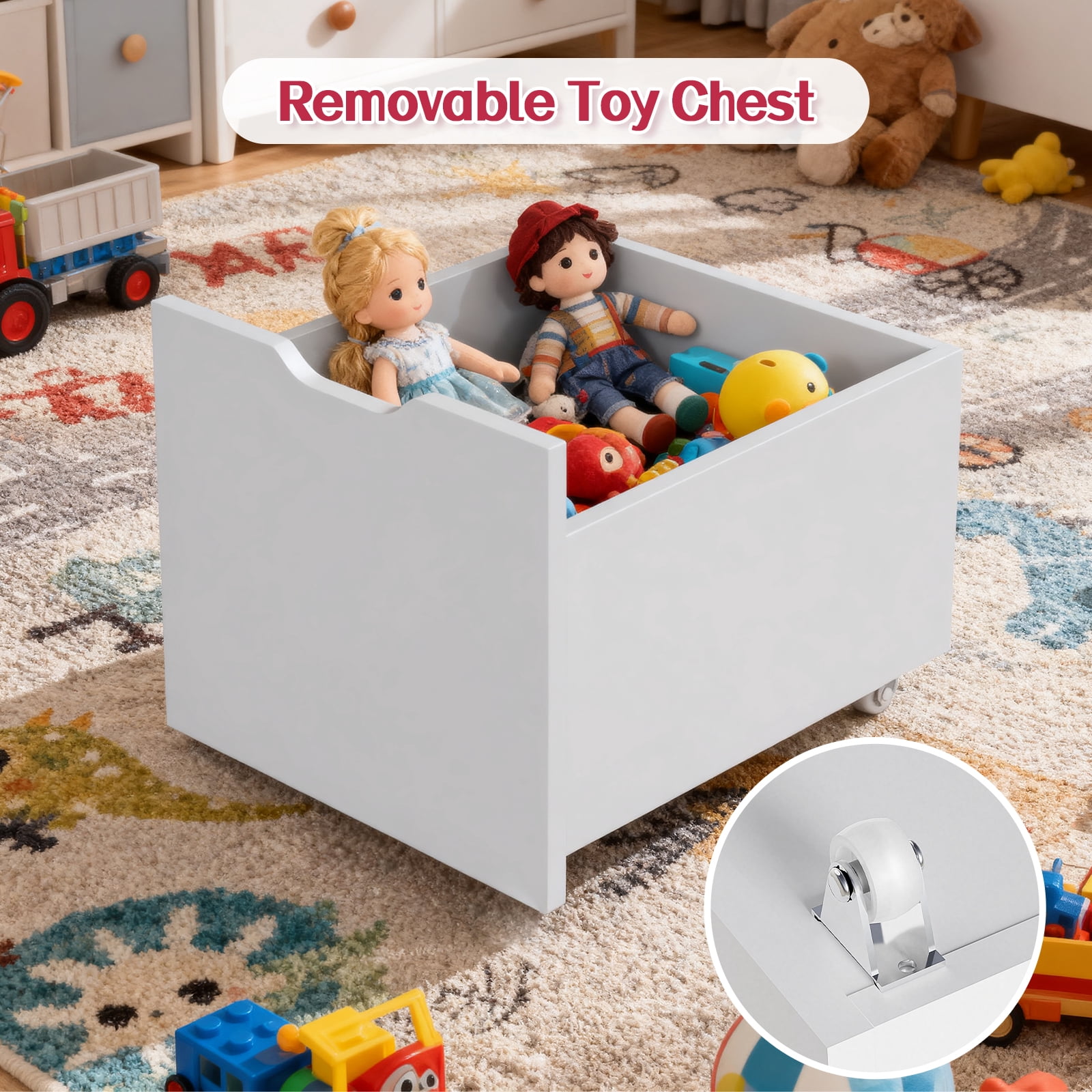 Kbun 40in Kids Bookshelf,  Book Wood Storage Organizer with 3 Large Drawers, Toy Storage Organizer for Playroom Bedroom, White