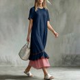 thumbnail image 6 of LEKWK Maxi Dresses for Women Color Block Short Sleeve Tiered Flowy Dress Ruffle Striped Hem A Line Sundress Summer Fashion Beach Vacation Outfits, 6 of 7