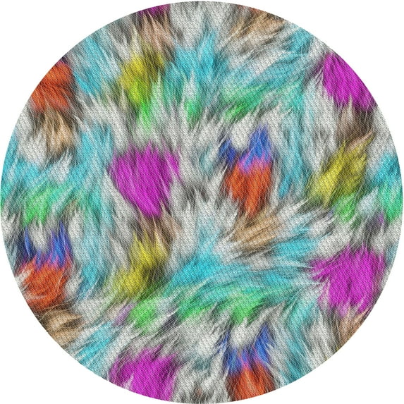 Ahgly Company Machine Washable Indoor Round Transitional Cyan Opaque Blue Area Rugs, 6' Round