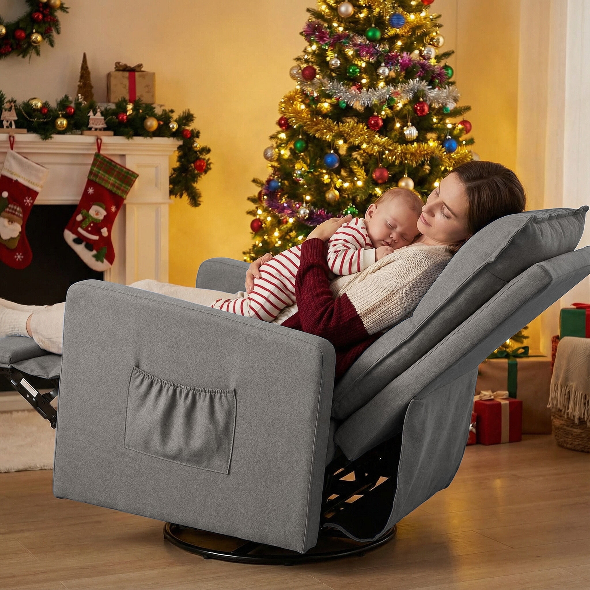 Techmilly Upholstered Glider Recliner Rocking Chair and Nursery Recliner for Nursery and Living Room, Bedroom,Linen Light Gray