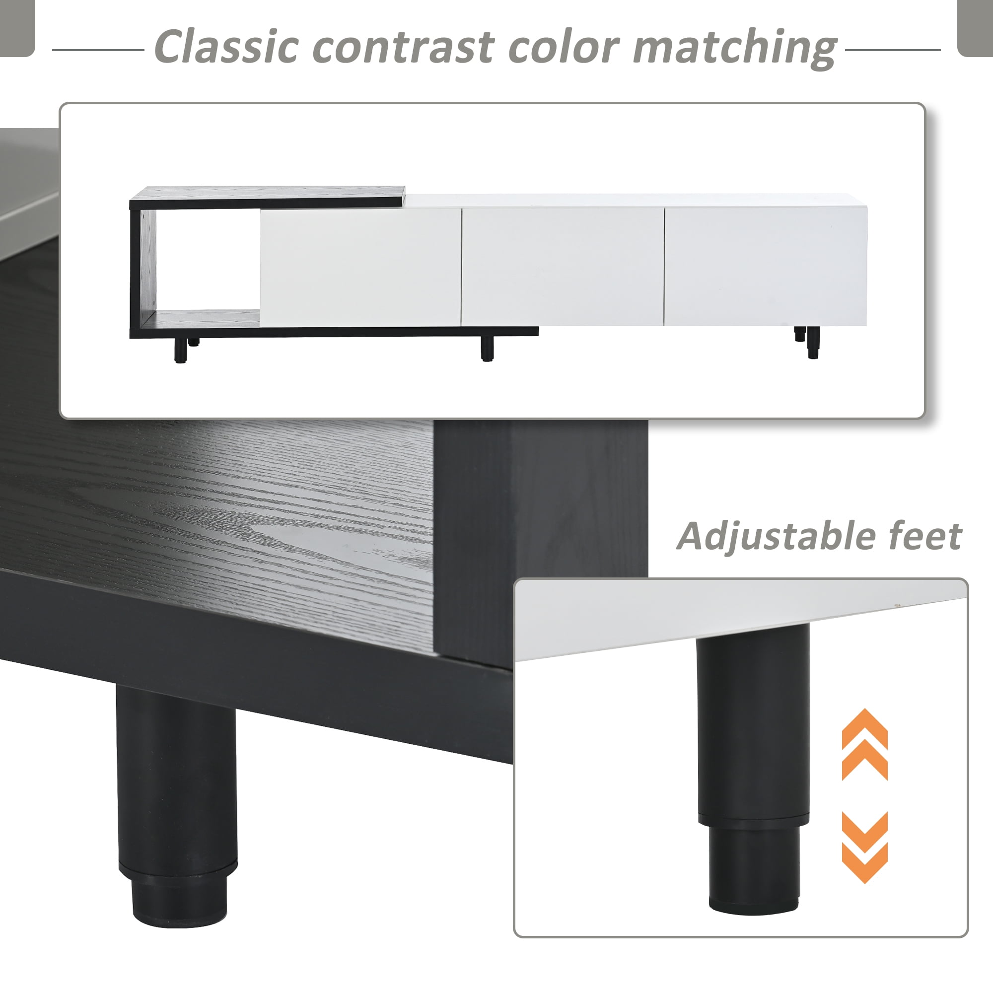 DEALTOPS Modern TV Stand with Large Drawers and Open Compartment for TVs up to 80'' - White