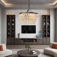 thumbnail image 4 of Vintage Round 19 Inch Crystal Droplets Chandelier, Luxury Ceiling Lamp, Elegant Ceiling Light, Light Fixture for Living Room, Dining Room, 4 of 9