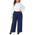 thumbnail image 2 of Agnes Orinda Plus Size Pants for Women High Elastic Waisted Business Work Trousers Long Straight Suit Pants with Pockets 1X Navy Blue, 2 of 6