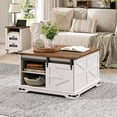 thumbnail image 3 of HOOBRO Farmhouse Coffee Table for Living Room with Single Sliding Barn Door Lift Top and Hidden Space White and Walnut WH80KF01G1, 3 of 12