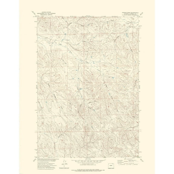 Topographical Map - Truman Draw Wyoming Quad - USGS 1971 - 23 x 29.50 - Vintage Wall Art