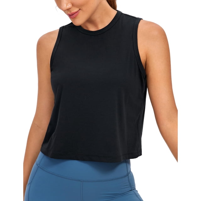 Remera CRZ YOGA de Algodón Pima, Cuello Alto, Crop Top Negro Talle L