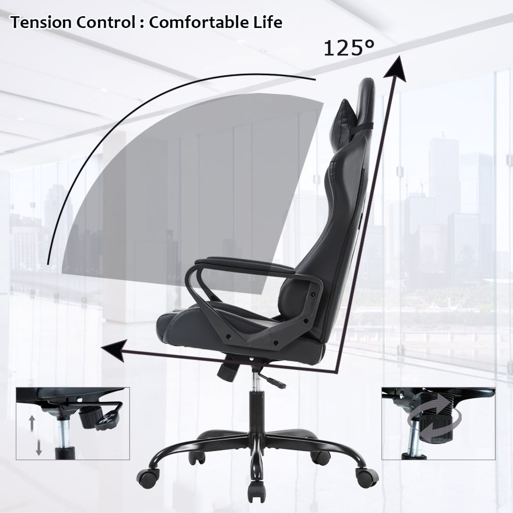 BestOffice Racing Style Gaming Chair with Adjustable Pillows and Reclining Backrest for Unisex Gamers(Black)