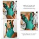 thumbnail image 5 of Traje de baño de una pieza para mujer, cuello en V profundo, volantes, correa para el hombro, traje de baño sin espalda para verano, verde M, 5 of 6