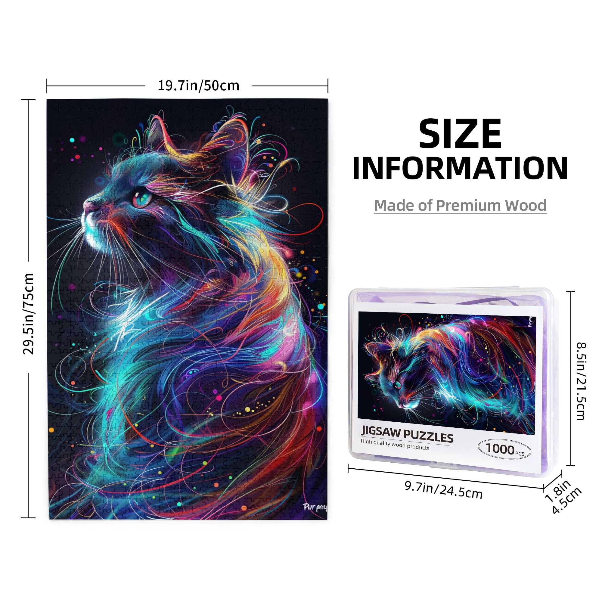 1000 PCS Modern Art Colorful Cat 1000 Piece Animal Puzzle,Brain Challenge,Rich Colors And Unique Designs Bring A Different Visual Experience,Classic Animal Wooden Jigsaw Puzzles,Vibrant Design