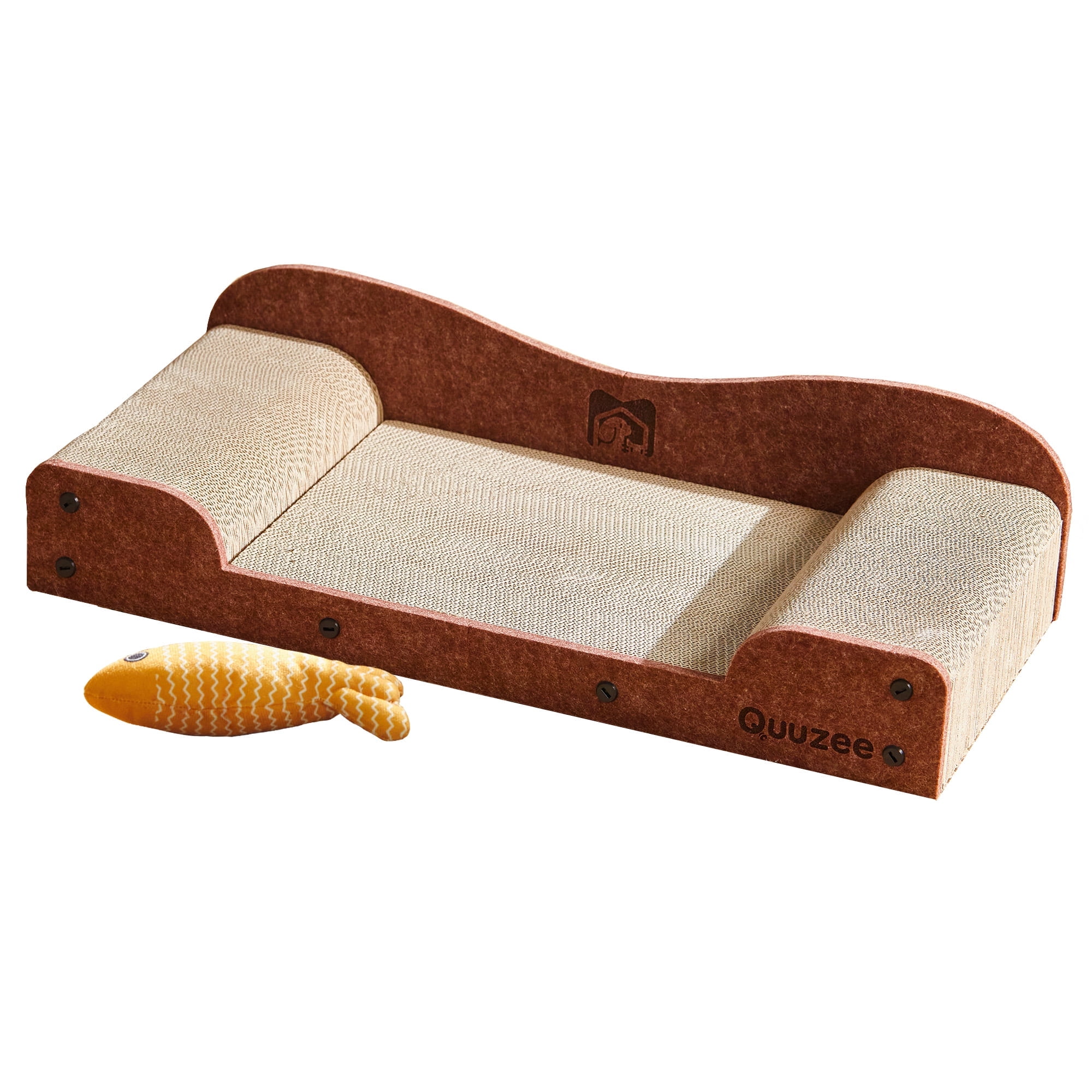Quuzee 26-Inch Large Cat Scratcher Lounger Bed, Durable Cat Scratching Pad, Cat Scratch Board for Indoor Cats, Corrugated Cardboard Cat Scratcher Bed to Lounge and Scratch, Furniture Protector, Brown