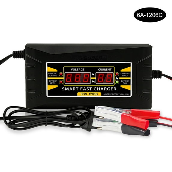 Kohagoki Intelligent Car Battery Charger 12v 6A/10A 20-150AH Automatic Smart Fast Battery Charger LCD Display Souer Charger for Motorcycle Battery EU PLUG