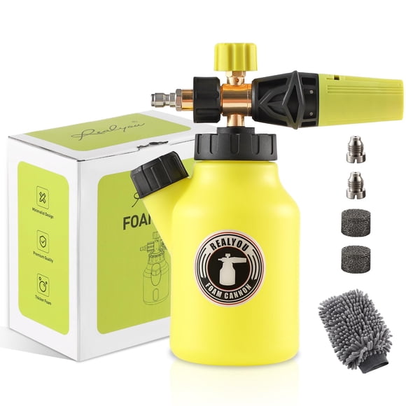 Cañón de espuma REALYOU de hasta 4500 PSI, cañón de espuma para hidrolavadora con conector rápido de 1/4'', cañón de espuma para nieve con boquilla ajustable y botella de 1 L, compatible con la mayorí