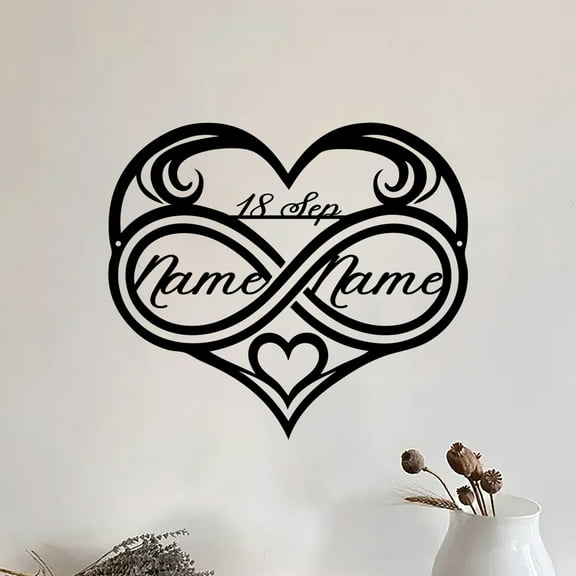 Custom Personalized Infinity Heart Metal Sign Wall Art, Weddings Anniversary, Housewarming Gift, Newlywed Present