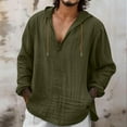 thumbnail image 2 of MaFYtyTPR Men's Casual Tops Fashionable Linen Shirt Solid Color Casual V-neck Long Sleeved Hooded Top Army Green L, 2 of 5