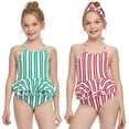 thumbnail image 5 of URMAGIC Little and Big Girls Striped One-Piece Halter Swimsuit Flounce Swimwear, 5 of 7