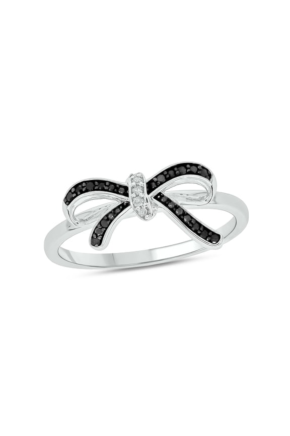 1/10 Ct Natural Black Diamond Bow Ring for Women in 925 Sterling Silver | Fashion Ring | Diamond Jewelry Gift for Her