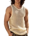 thumbnail image 2 of BUWTTED Tank Tops for Men Solid Mesh Hooded Crewneck Hollow Thin Sleeveless Loose Vest Summer Breathable Knit Beach Casual Beige Shirt L, 2 of 7
