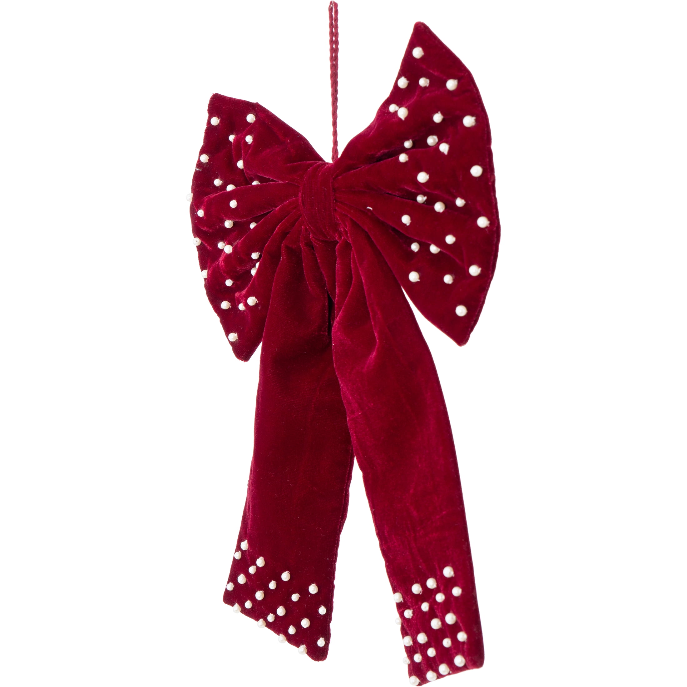 My Texas House Burgundy Beaded Velvet Decorative Christmas Bow, 12"