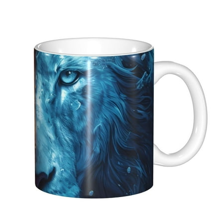 

Yiaed Red And Blue Fire Lion Print Ceramics Coffee Large Handle Design Extra Large Tea and Coffee Cup for Office and Home Mugs