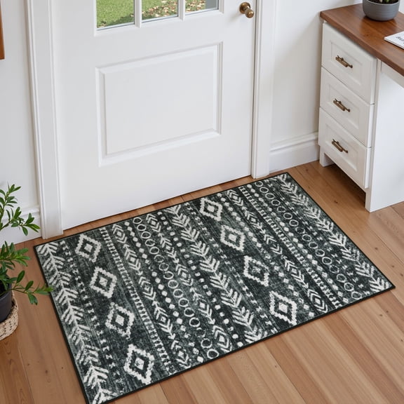 Lahome Decor 2'x 3' Modern Moroccan Trellis Rug,Area Rug Shaggy High Pile for Living Room,Washable Rugs,Moroccan Area Rug Soft Geometric Carpet,Non-Slip Rubber Backing,Indoor Rug for Bedroom,Black