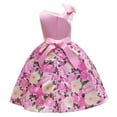 thumbnail image 3 of JAJAHO Flower Girl Dress Sleeveless Asymmetrical Shoulder Design Floral Print A-Line Ball Gown Mini Dress Prom Party Wedding Wear For Kids 5-10Y Stylish Dresses, 3 of 9